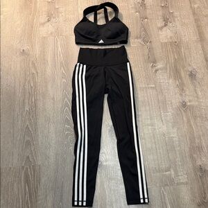 Adidas Black 2-Piece Athletic Set | Sports Bra + 3 Stripe Leggings